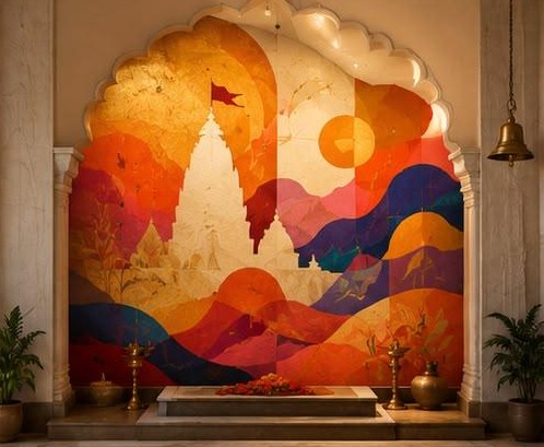 Temple silhouette mural